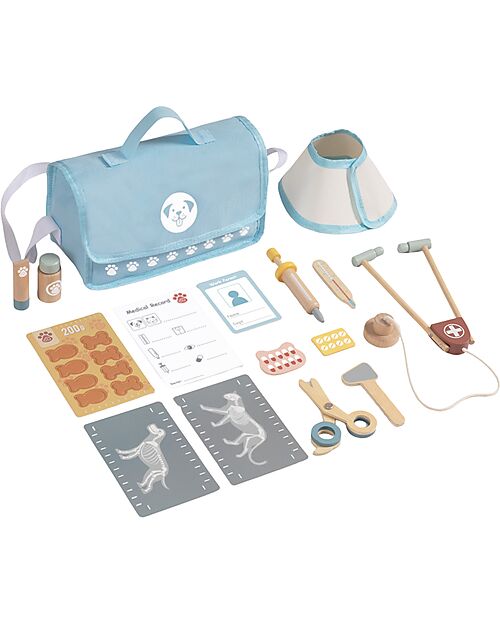 Tooky Toy Set Piccolo Veterinario in Legno - 16 Pezzi - 24 x 18 x 9 cm - 3+ Anni Far finta di