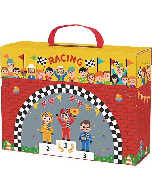 Tooky Toy Set Pista da Corsa - Ottimo per Giocare in Viaggio - 29 x 9,5 x 21,5 cm - A Partire Dai 3 Anni - Comprende 34 Pezzi Macchine e Trenini  in Legno