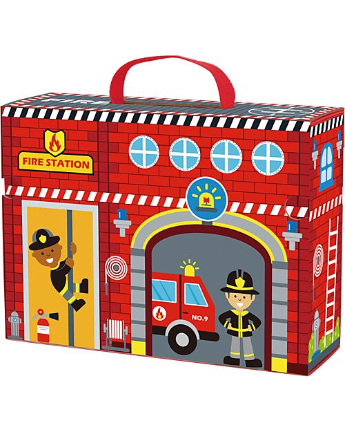 Tooky Toy Set Stazione dei Pompieri in Legno - Ottimo per Giocare in Viaggio - 29 x 9,5 x 21,5 cm - A Partire Dai 3 Anni - Comprende 35 Pezzi Macchine e Trenini  in Legno