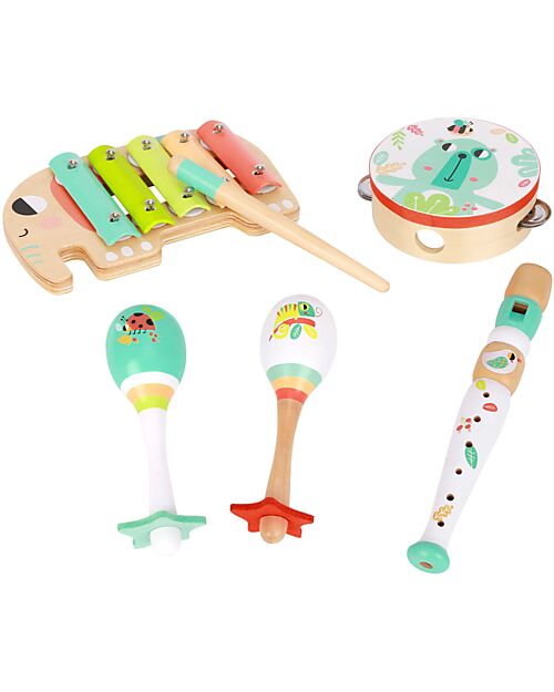 Tooky Toy Set Strumenti Musicali in Legno - A Partire Dai 18 Mesi - Comprende 5 Strumenti Strumenti Musicali