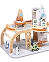 Tooky Toy Stazione Spaziale in Legno - 39,5 x 29,5 x 29 cm - A Partire Dai 3 Anni - Comprende 14 Pezzi Macchine e Trenini  in Legno