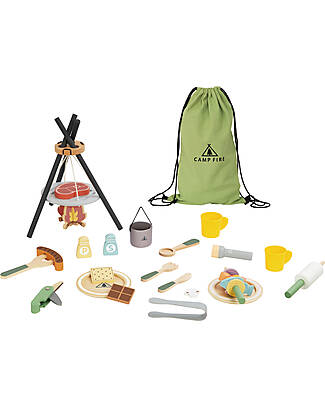 Tooky Toy Wooden Camping Set - 35 Pieces - 28 x 38 x 33 cm - 3+ Years Pretend Play