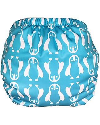 Tots Bots Cover Impermeabile PeeNut Wrap per Pannolino Lavabile - Pinguini Azzurro - Fatto con plastica riciclata! Pannolini Lavabili