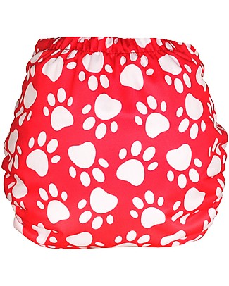 Tots Bots Cover Impermeabile PeeNut Wrap per Pannolino Lavabile - Zampine rosso - Fatto con plastica riciclata! Pannolini Lavabili