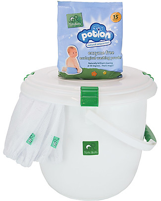 Tots Bots Kit Bucato per Pannolini Lavabili - Comprende secchio, retine, detersivo Pannolini Lavabili