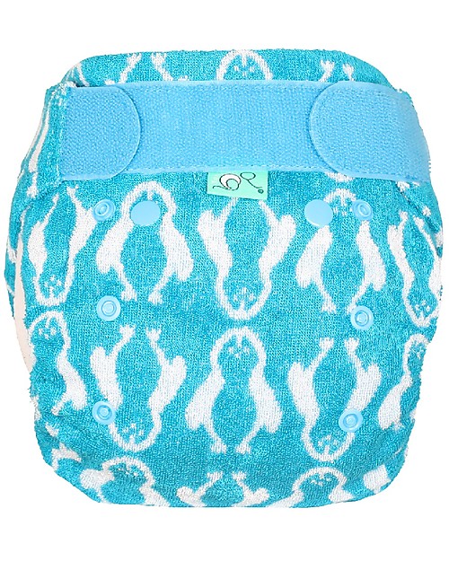 Tots Bots Pannolino Lavabile in Spugna di Bambù Bamboozle Stretch - Pinguini Azzurro - Adatto per la notte Pannolini Lavabili