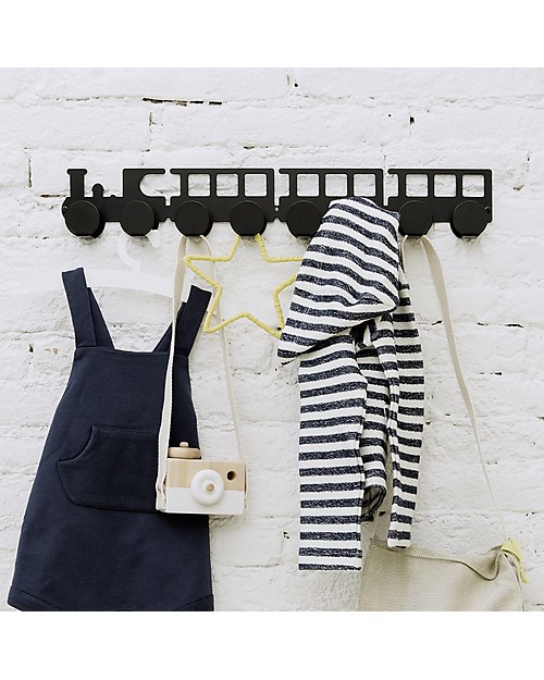 Tresxics Portaoggetti da Parete Treno, Nero - Con 8 ganci! Appendiabiti