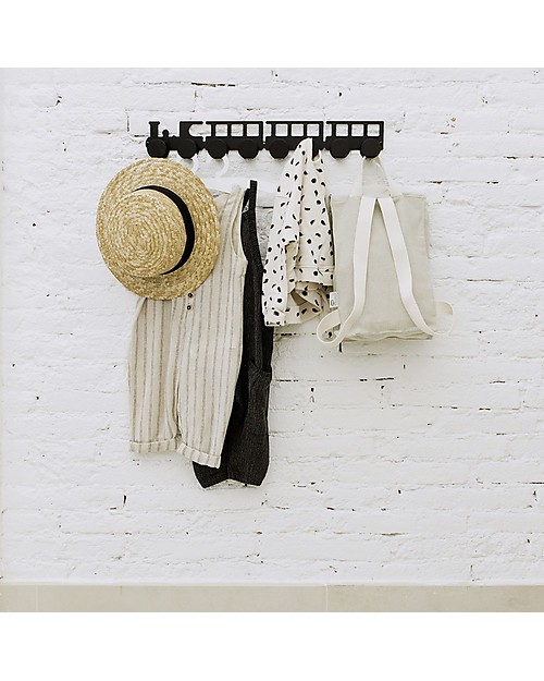 Tresxics Portaoggetti da Parete Treno, Nero - Con 8 ganci! Appendiabiti