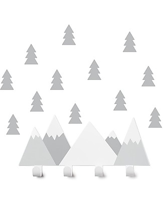 Tresxics Set Appendioggetti e Adesivi Amovibili da Parete Montagne e Abeti, Grigio Adesivi Da Parete