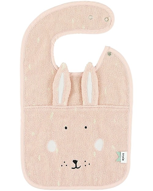 Trixie Bavaglio Grande con Bottone a Pressione, Mrs Coniglietta - 100% Cotone Bio Bavagli Impermeabili con Tasca