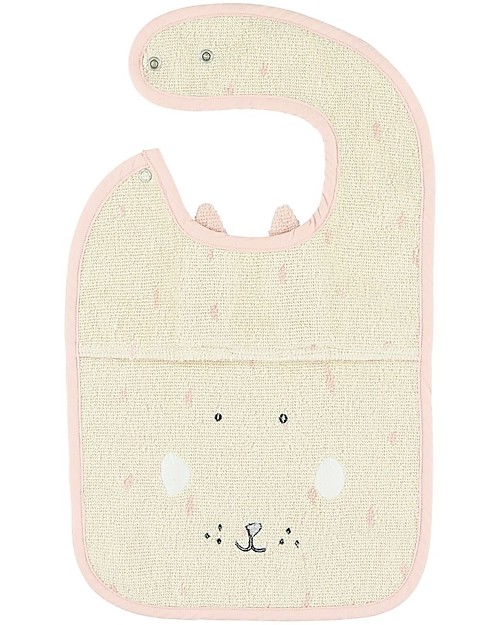 Trixie Bavaglio Grande con Bottone a Pressione, Mrs Coniglietta - 100% Cotone Bio Bavagli Impermeabili con Tasca