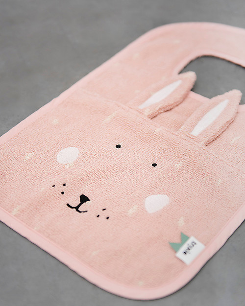 Trixie Bavaglio Grande con Bottone a Pressione, Mrs Coniglietta - 100% Cotone Bio Bavagli Impermeabili con Tasca