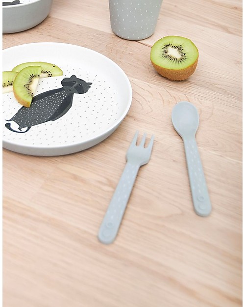 Trixie Set di Posate per Bimbi: Cucchiaio e Forchetta, Mr Orsetto Lavatore - Bambù Posate