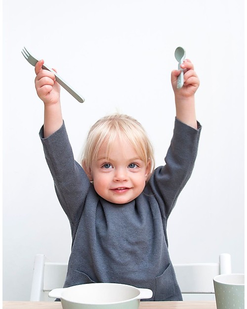 Trixie Set di Posate per Bimbi: Cucchiaio e Forchetta, Mr Orso Polare - Bambù Posate