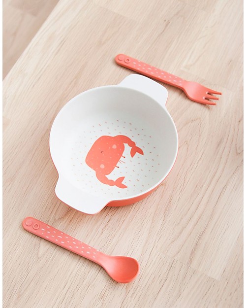 Trixie Set di Posate per Bimbi: Cucchiaio e Forchetta, Mrs Granchio - Bambù Posate