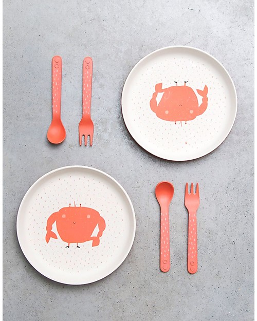 Trixie Set di Posate per Bimbi: Cucchiaio e Forchetta, Mrs Granchio - Bambù Posate