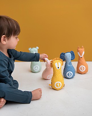 Trixie Set Gioco Baby Bowling - 5 Animali-birilli + Palla - Stimola vista udito e tatto Giochi all'Aperto