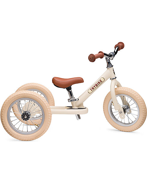 Trybike Bici 2 in 1 Crema Vintage Opaco + Kit Terza Ruota per Convertirla in Triciclo Tricicli