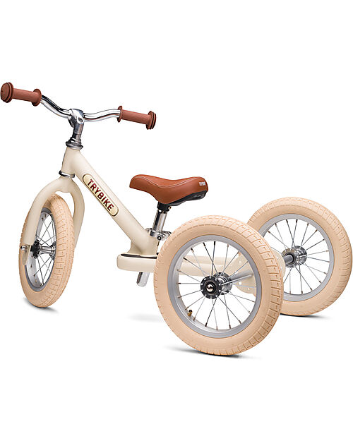 Trybike Bici 2 in 1 Crema Vintage Opaco + Kit Terza Ruota per Convertirla in Triciclo Tricicli
