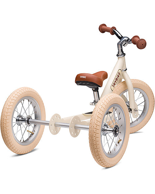 Trybike Bici 2 in 1 Crema Vintage Opaco + Kit Terza Ruota per Convertirla in Triciclo Tricicli