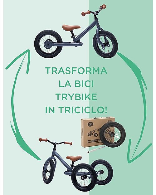 Trybike Bici 2 in 1 Grey + Kit Terza Ruota per Convertirla in Triciclo Tricicli