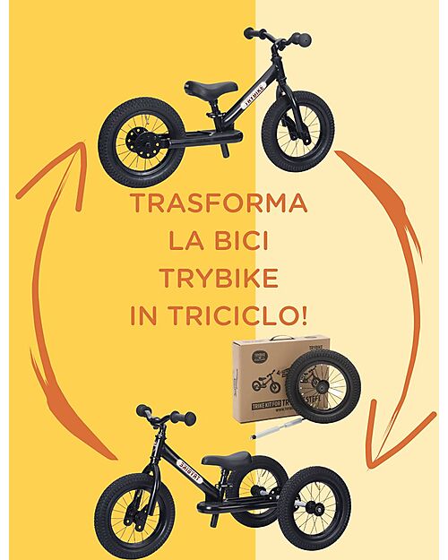 Trybike Bici 2 in 1 Matt Black + Kit Terza Ruota per Convertirla in Triciclo Tricicli