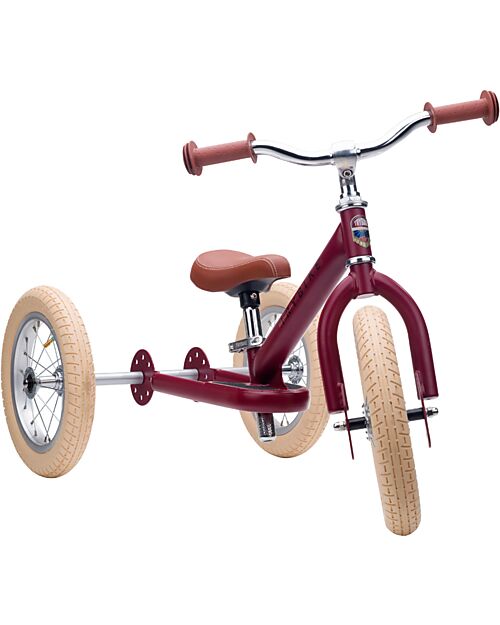 Trybike Bici 2 in 1 Rosso Vintage Opaco + Kit Terza Ruota per Convertirla in Triciclo Tricicli