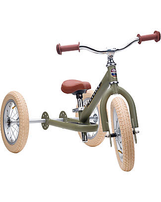 Trybike Bici 2 in 1 Verde Vintage Opaco + Kit Terza Ruota per Convertirla in Triciclo Tricicli