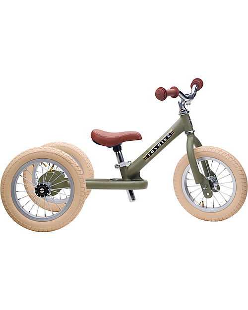 Trybike Bici 2 in 1 Verde Vintage Opaco + Kit Terza Ruota per Convertirla in Triciclo Tricicli