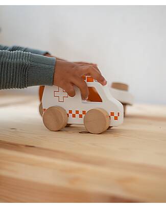 Tryco Baby Ambulanza Giocattolo in Legno - Bianco/Rosso - 18+ m Macchine e Trenini  in Legno