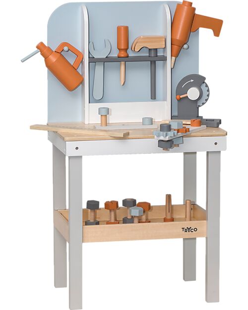 Tryco Baby Banco degli Attrezzi in Legno - Colori ad Acqua Atossici - 3+ Anni Attrezzi in Legno