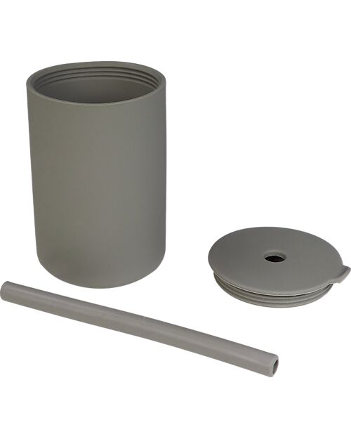 Tryco Baby Bicchiere con Cannuccia - Grigio Olivastro - Silicone Bicchieri