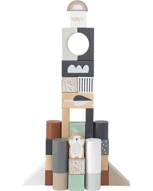 Tryco Baby Blocchi Impilabili in Legno - 50 Pezzi - 2+ Anni Costruzioni in Legno