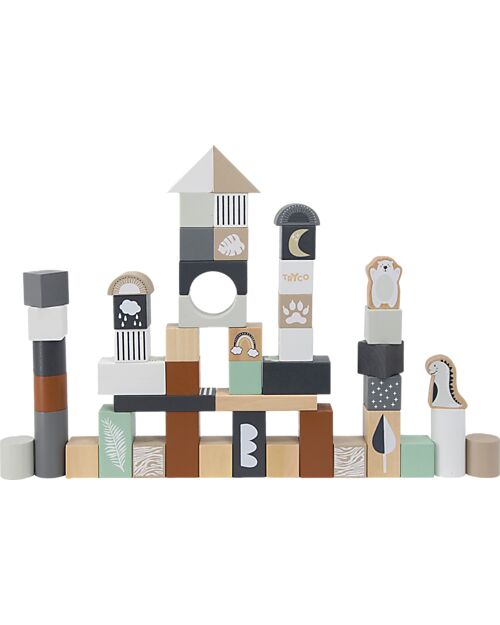 Tryco Baby Blocchi Impilabili in Legno - 50 Pezzi - 2+ Anni Costruzioni in Legno