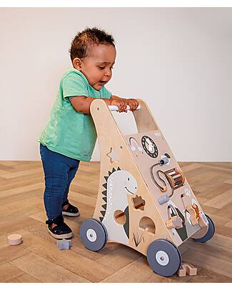 Tryco Baby Carrello Primi Passi Natura in Legno con Blocchi - 12+ m Carrello Primi Passi