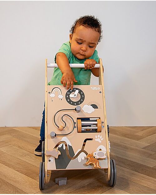 Tryco Baby Carrello Primi Passi Natura in Legno con Blocchi - 12+ m Carrello Primi Passi