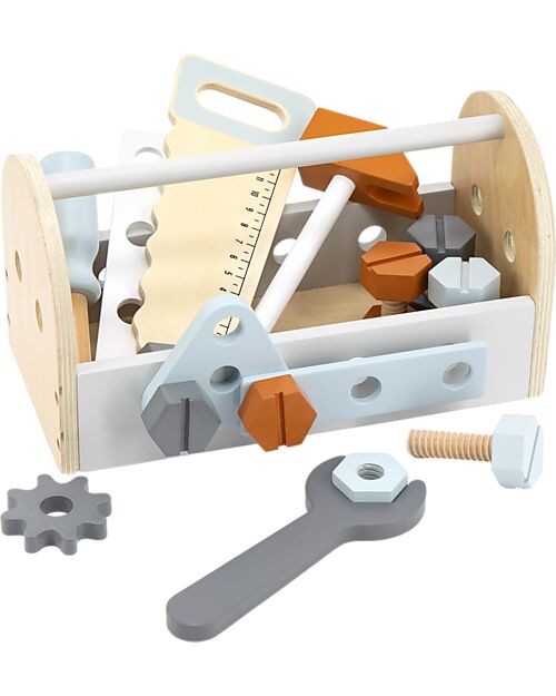 Tryco Baby Cassetta degli Attrezzi Giocattolo in Legno - Colori ad Acqua Atossici - 2+ Anni Far finta di