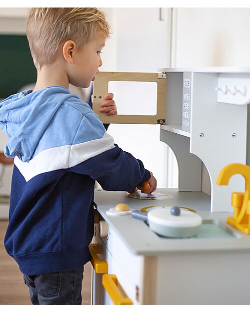 Tryco Baby Cucina Giocattolo in Legno - Bianco/Oro - Colori ad Acqua Atossici - 3+ Anni Cucine Giocattolo
