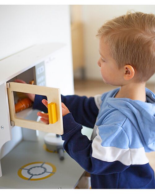 Tryco Baby Cucina Giocattolo in Legno - Bianco/Oro - Colori ad Acqua Atossici - 3+ Anni Cucine Giocattolo