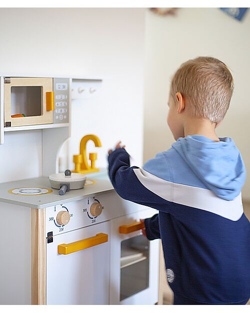 Tryco Baby Cucina Giocattolo in Legno - Bianco/Oro - Colori ad Acqua Atossici - 3+ Anni Cucine Giocattolo