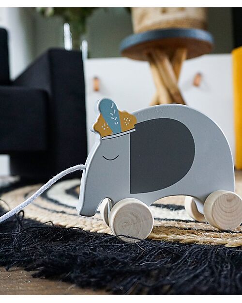 Tryco Baby Giocattolo da Trainare in Legno - Elefante - Incoraggia il Movimento - 10+ m Trainabili