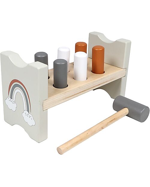 Tryco Baby Gioco Martello e Pioli in Legno - Colori ad Acqua Atossici - 12+ m Incastri in Legno