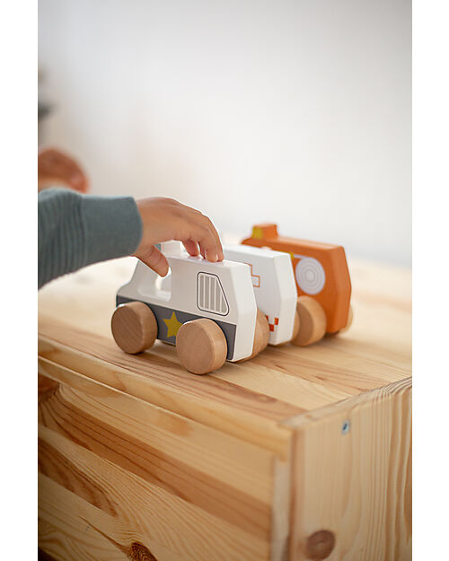 Tryco Baby Macchina della Polizia Giocattolo in Legno - Bianco/Blu - 18+ m Macchine e Trenini  in Legno