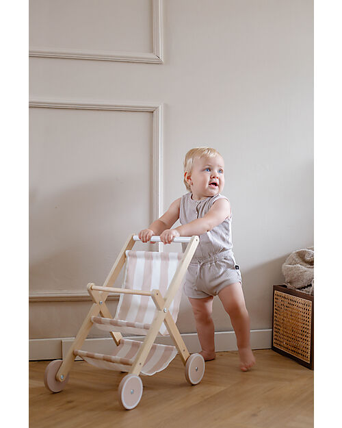 Tryco Baby Passeggino per Bambole in Legno - Bianco e Rosa - 18+ m Carrozzine per Bambole