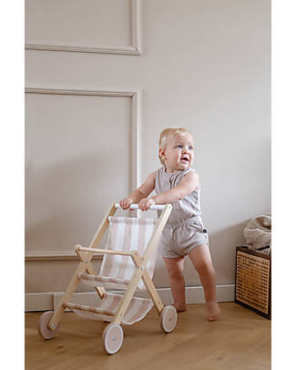 Tryco Baby Passeggino per Bambole in Legno - Bianco e Rosa - 18+ m Carrozzine per Bambole