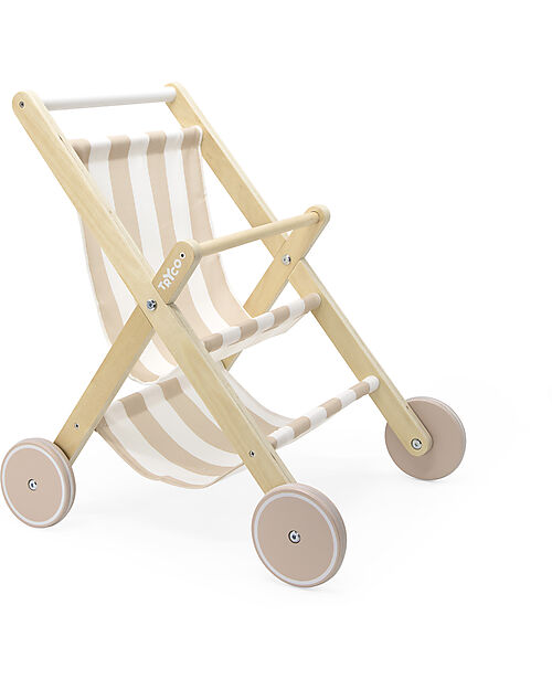 Tryco Baby Passeggino per Bambole in Legno - Bianco e Rosa - 18+ m Carrozzine per Bambole