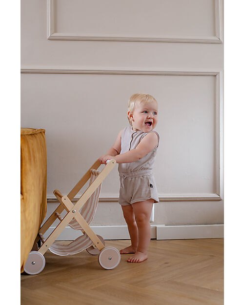 Tryco Baby Passeggino per Bambole in Legno - Bianco e Rosa - 18+ m Carrozzine per Bambole