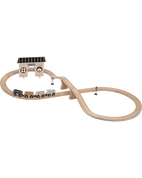 Tryco Baby Pista Giocattolo Stazione Ferroviaria in Legno - 18 pezzi - 2+ Anni Macchine e Trenini  in Legno