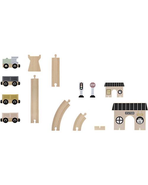 Tryco Baby Pista Giocattolo Stazione Ferroviaria in Legno - 18 pezzi - 2+ Anni Macchine e Trenini  in Legno