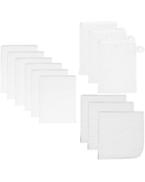 Tryco Baby Set 6 Mussole + 3 Telini Antirigurgito + 3 Guanti - Bianco - 100% Cotone Idrofilo Pannolini Lavabili